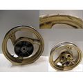 Hinterradfelge (J16x3.50), goldfarben<br>Zustand: Gebraucht mit Mangel<br><br>Verwendbar fr: Yamaha FJ 1200, Typ: 3CW und 3C, Modelljahr: von 01/1988 bis 12/1990
